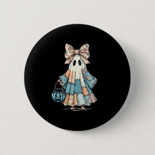 Retro Halloween Blue Denim Ghost 2 Inch Round Button