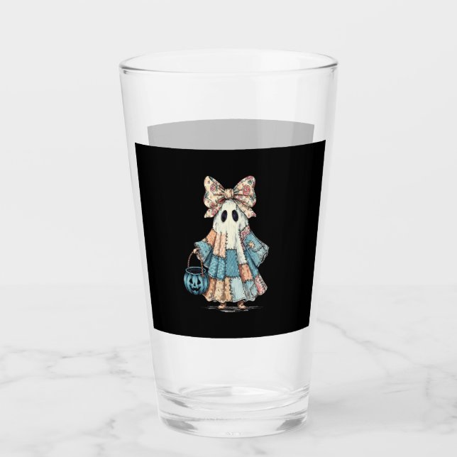 Retro Halloween Blue Denim Ghost Glass (Front)