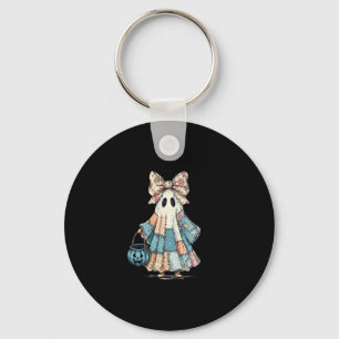 Retro Halloween Blue Denim Ghost Keychain