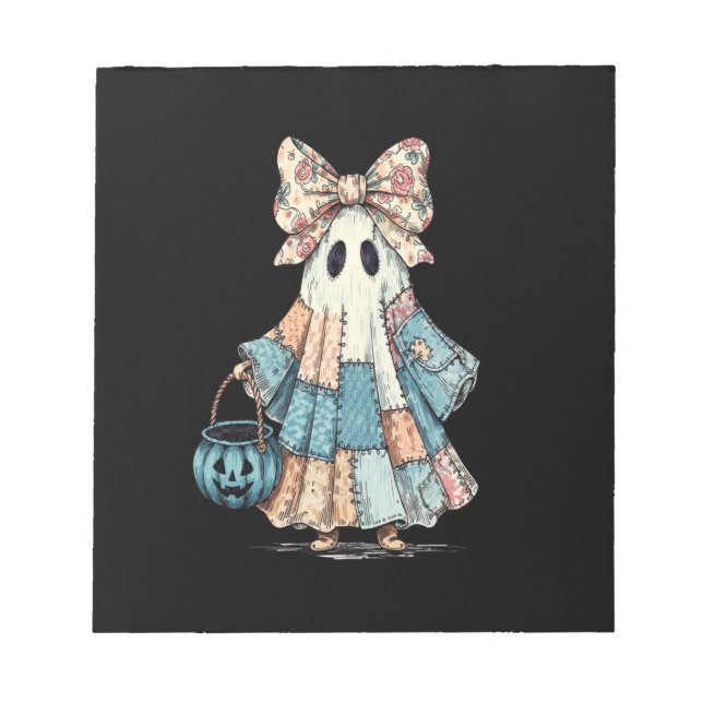 Retro Halloween Blue Denim Ghost Notepad (Front)