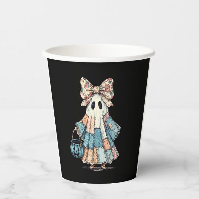 Retro Halloween Blue Denim Ghost Paper Cups (Front)