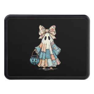 Retro Halloween Blue Denim Ghost Trailer Hitch Cover