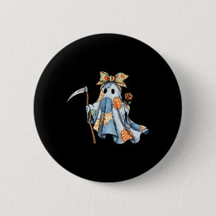 Retro Halloween Blue Denim Ghost Trendy Patchwork 2 Inch Round Button