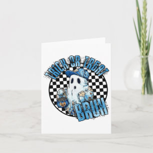 Retro Halloween Blue Denim Patchwork Spooky Ghost Card
