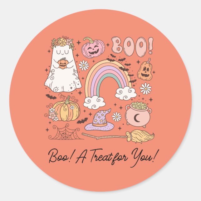 Retro Halloween Boo! A Treat for You!  Classic Round Sticker (Front)