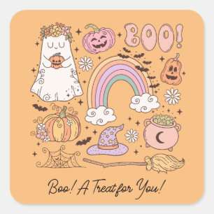 Retro Halloween Boo! A Treat for You! Square Sticker