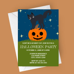 Retro Halloween Cat on Pumpkin Halloween Party Invitation