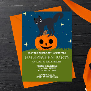 Retro Halloween Cat on Pumpkin Halloween Party Invitation
