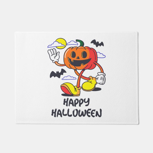 Retro Halloween  Comic Pumpkin Illustration Doormat (Front)