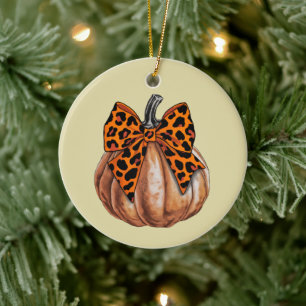 Retro Halloween Coquette Bow Pumpkin Spooky Fall  Ceramic Ornament