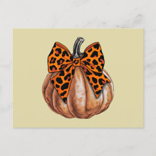 Retro Halloween Coquette Bow Pumpkin Spooky Fall  Postcard