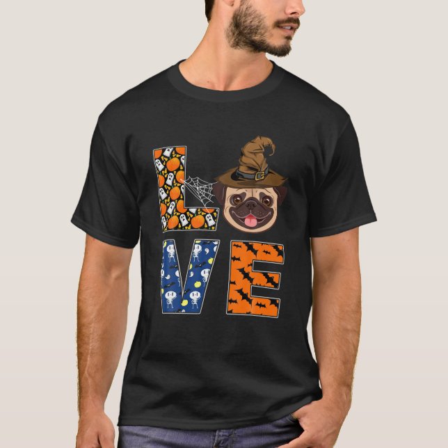 Retro Halloween Costume Pug Funny Dog Lovers T-Shirt (Front)