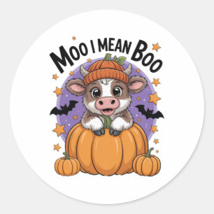 Retro Halloween Cow Moo I Mean Boo Funny Fall Classic Round Sticker