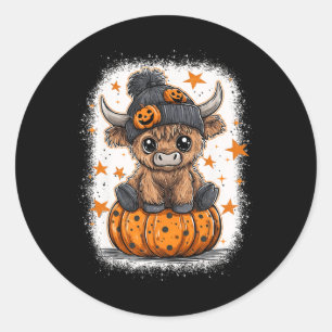 Retro Halloween Cow Pumpkin Fall Cow Thanksgiving Classic Round Sticker