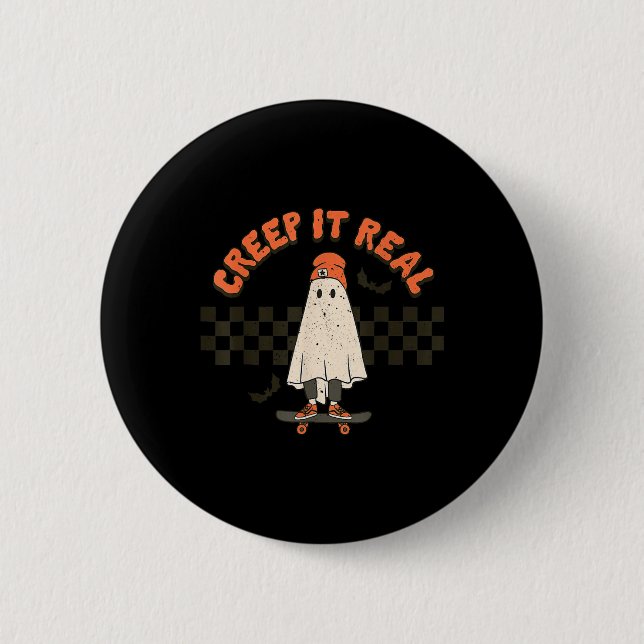 Retro Halloween Creep it real Ghost Boy Fall Seaso 2 Inch Round Button (Front)