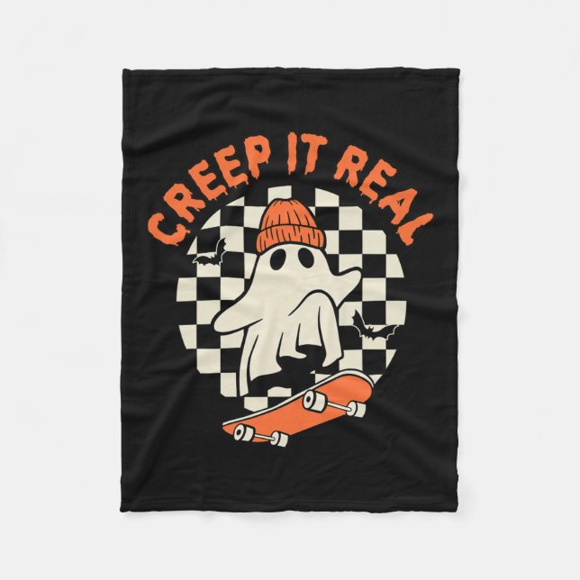 Retro Halloween Creep It Real Ghost Boy Fall Seaso Fleece Blanket (Front)