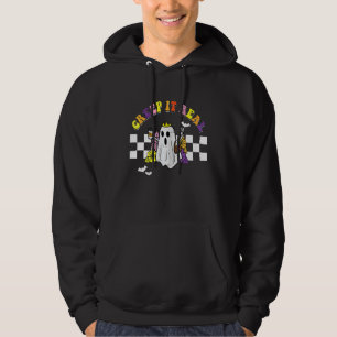 Retro Halloween Creep it Real Skateboard Ghost Flo Hoodie