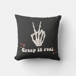 Retro Halloween Creep it Real Skeleton  Throw Pillow
