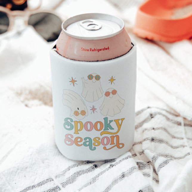 Retro Halloween Cute Ghost Spooky Season Can Cooler (Creator Uploaded)