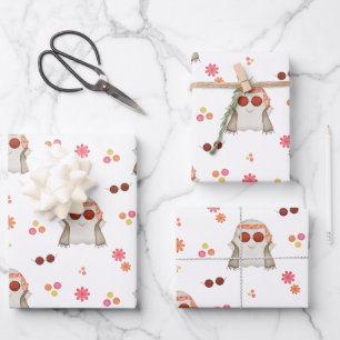 Retro Halloween Cute Kids Floral Ghost Wrapping Paper Sheet