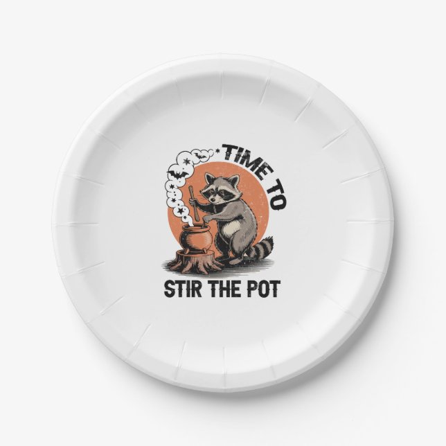 Retro Halloween Feral Time to Stir The Pot Paper Plate (Front)