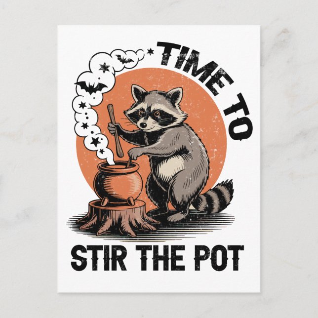 Retro Halloween Feral Time to Stir The Pot Postcard (Front)