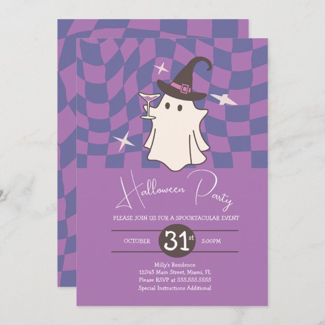 Retro Halloween Ghost Adult Wine Birthday Party  Invitation (Front/Back)