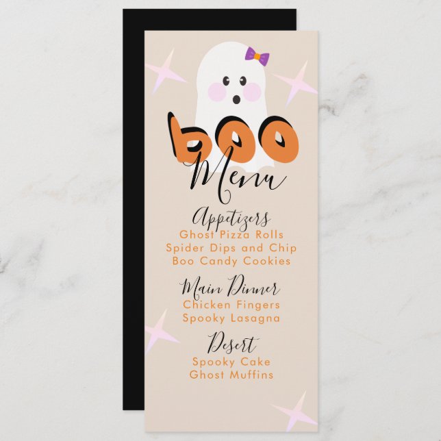Retro Halloween Ghost Anniversaire Menu (Devant / Derrière)