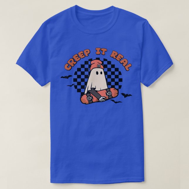 Retro Halloween Ghost Creep It Real Funny Boo Skat T-Shirt (Design Front)