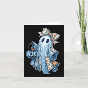 Retro Halloween Ghost Denim Pattern Bow Men Women  Card