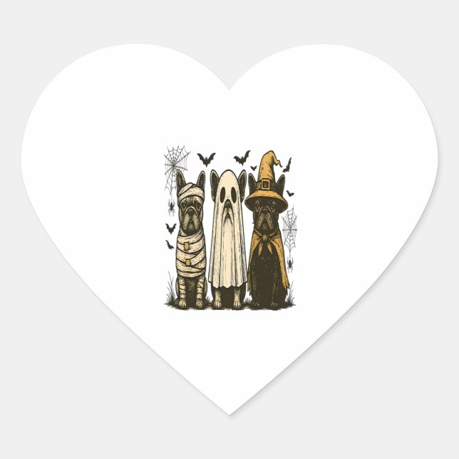 Retro Halloween Ghost French Bulldog Gothic Png Heart Sticker (Front)