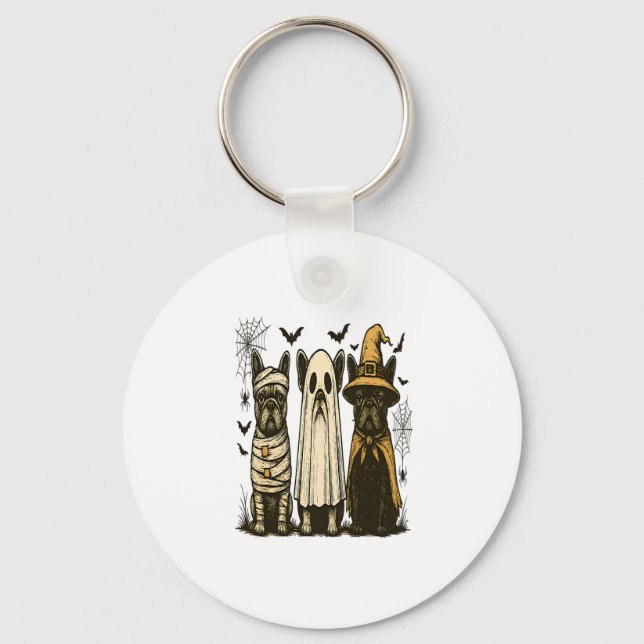 Retro Halloween Ghost French Bulldog Gothic Png Keychain (Front)