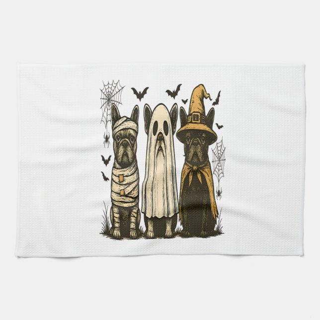 Retro Halloween Ghost French Bulldog Gothic Png Kitchen Towel (Horizontal)