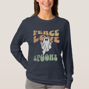 Retro Halloween Ghost Groovy Peace Love Spooks T-Shirt