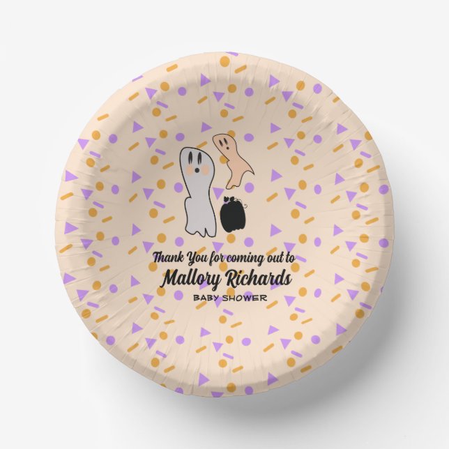 Retro Halloween Ghost Our Little Boo Baby Shower   Paper Plate (Front)