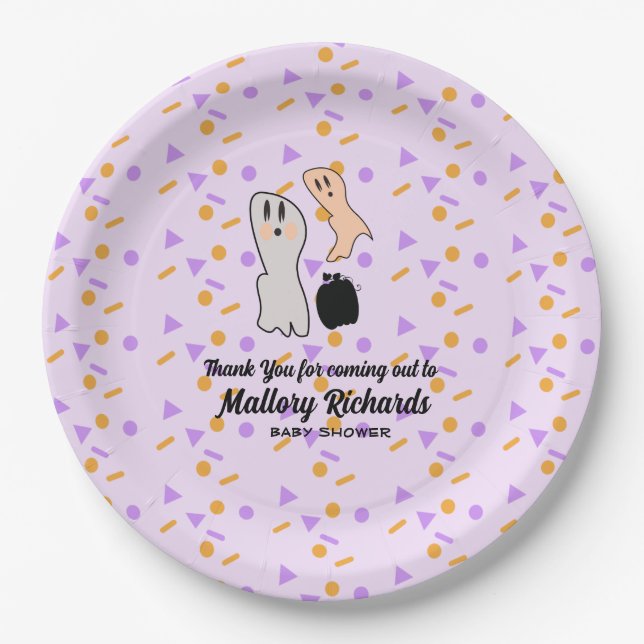 Retro Halloween Ghost Our Little Boo Baby Shower   Paper Plate (Front)
