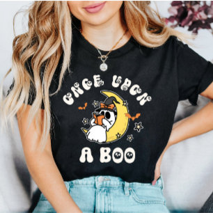 Retro Halloween Ghost Reading “Once Upon a Boo” T-Shirt