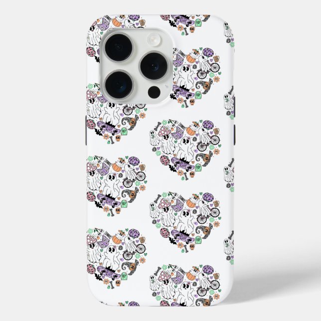 Retro Halloween Ghosts and Pumpkin Heart shape Case-Mate iPhone Case (Back)