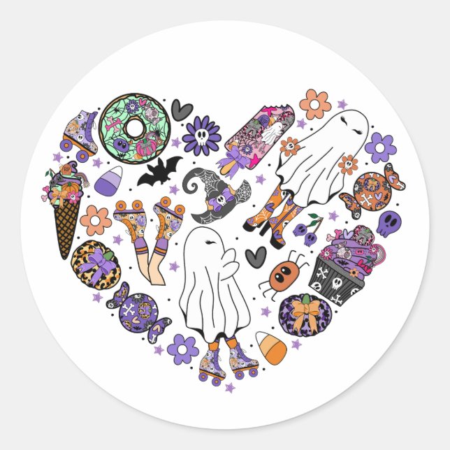 Retro Halloween Ghosts with Roller Blades  Classic Round Sticker (Front)