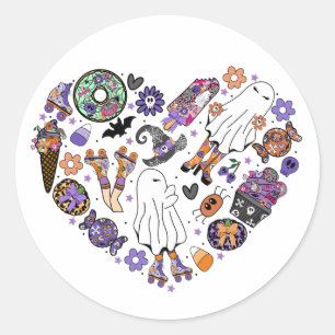 Retro Halloween Ghosts with Roller Blades  Classic Round Sticker