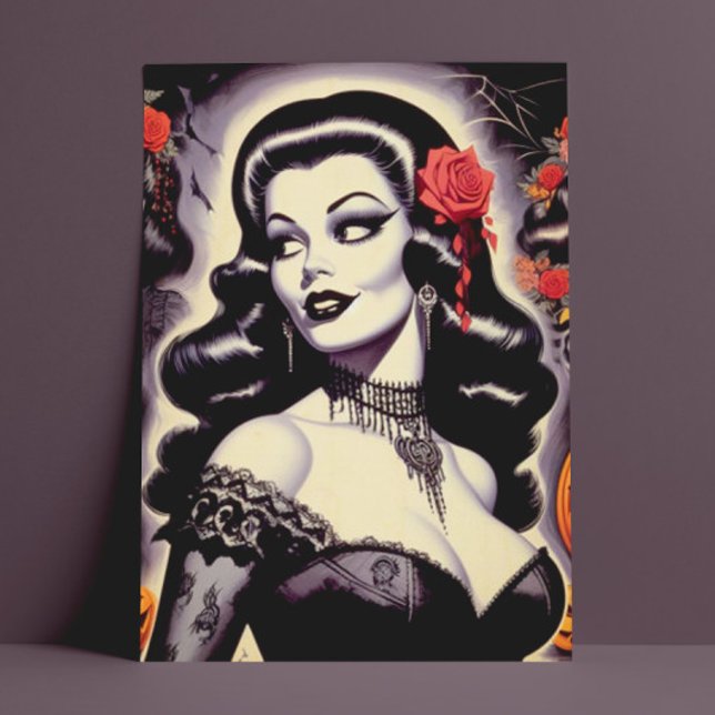 Retro Halloween Goth Pin-up Postcard (Creator Uploaded)