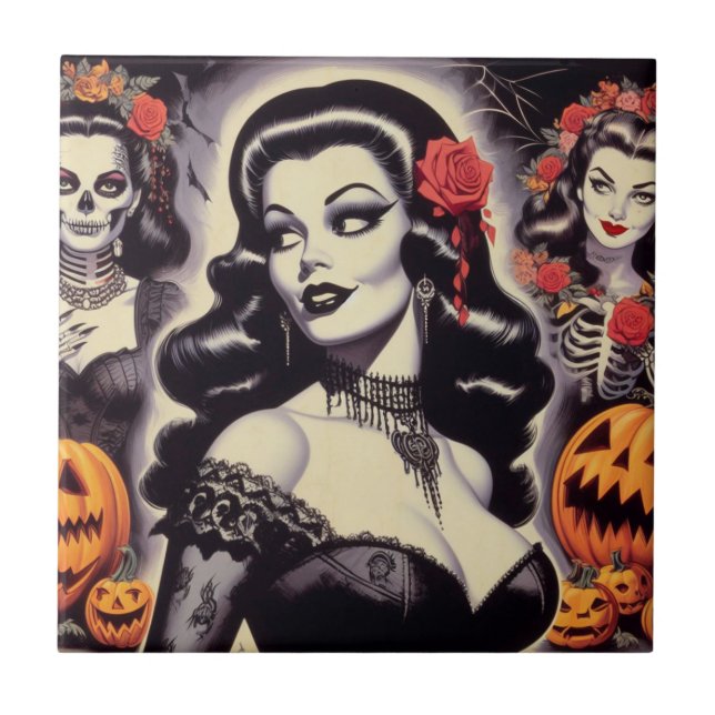 Retro Halloween Goth Pin-up Tile (Front)