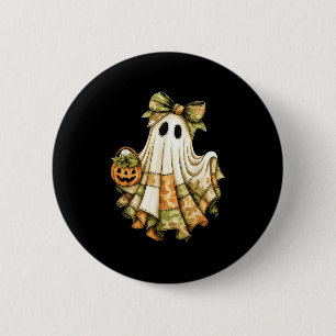 Retro Halloween Green Camo Patchwork Soky Ghost Wo 2 Inch Round Button