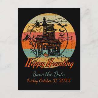 Retro Halloween Happy Haunting Haunted House Announcement Postcard