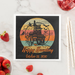 Retro Halloween Happy Haunting Haunted House Napkin