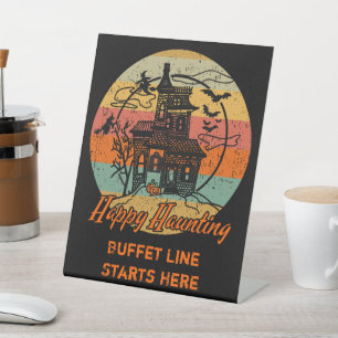 Retro Halloween Happy Haunting Haunted House Pedestal Sign