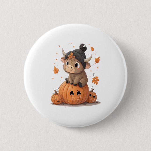 Retro Halloween Highland Cow 2 2 Inch Round Button (Front)