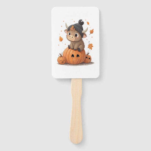 Retro Halloween Highland Cow 2 Hand Fan (Front)