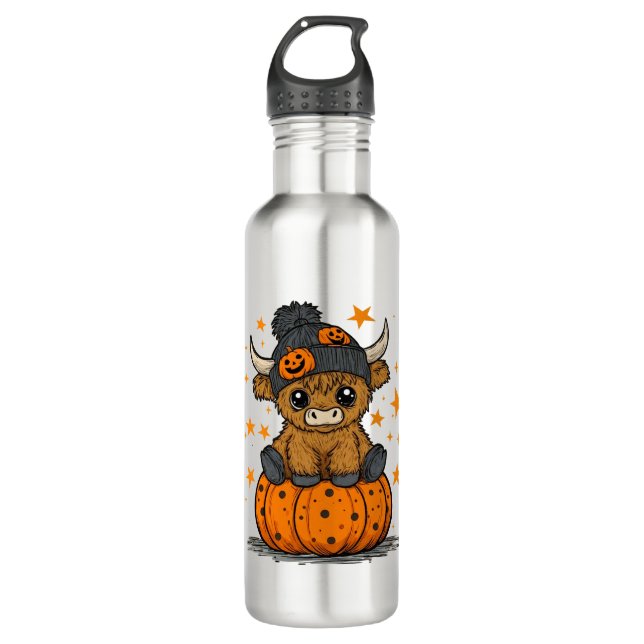Retro Halloween Highland Cow 710 Ml Water Bottle (Front)