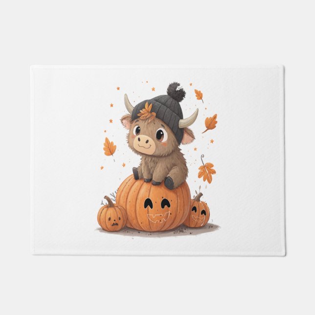 Retro Halloween Highland Cow Doormat (Front)